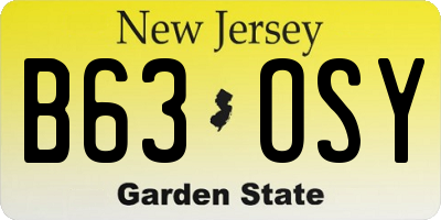 NJ license plate B63OSY