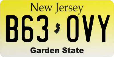 NJ license plate B63OVY