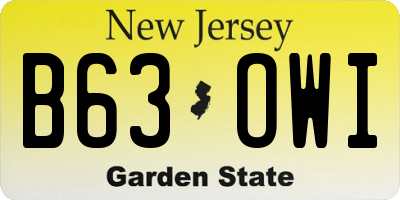 NJ license plate B63OWI