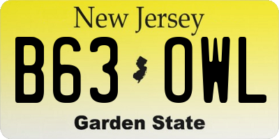 NJ license plate B63OWL