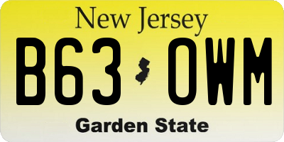 NJ license plate B63OWM