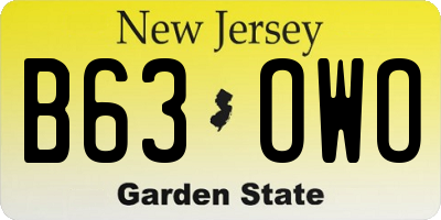 NJ license plate B63OWO