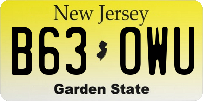 NJ license plate B63OWU