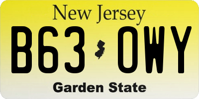 NJ license plate B63OWY