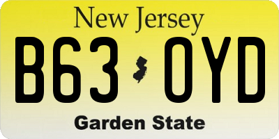 NJ license plate B63OYD