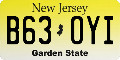 NJ license plate B63OYI
