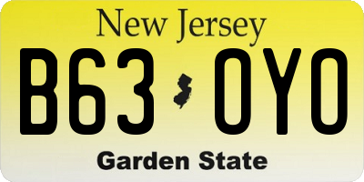 NJ license plate B63OYO