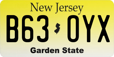 NJ license plate B63OYX