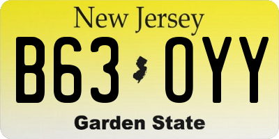 NJ license plate B63OYY