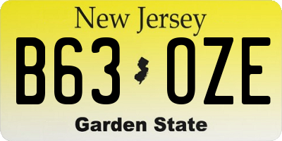 NJ license plate B63OZE