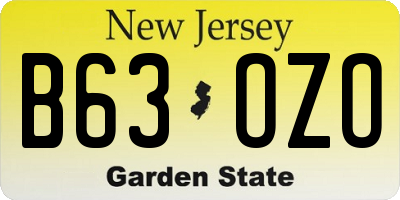 NJ license plate B63OZO