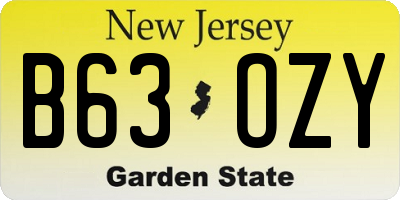 NJ license plate B63OZY