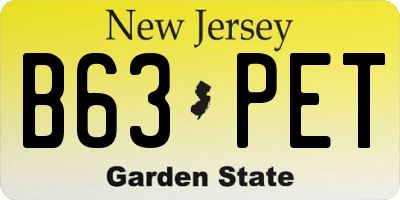 NJ license plate B63PET