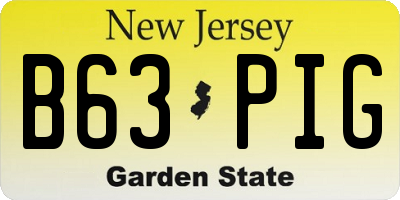 NJ license plate B63PIG