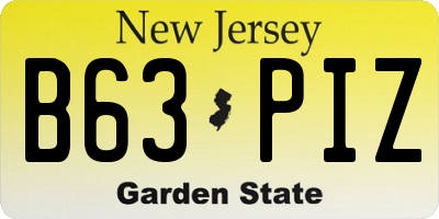 NJ license plate B63PIZ