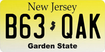 NJ license plate B63QAK