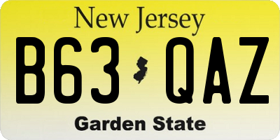 NJ license plate B63QAZ