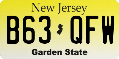 NJ license plate B63QFW