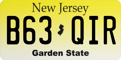 NJ license plate B63QIR