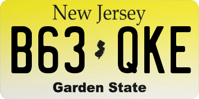 NJ license plate B63QKE