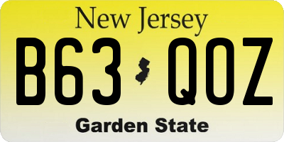 NJ license plate B63QOZ