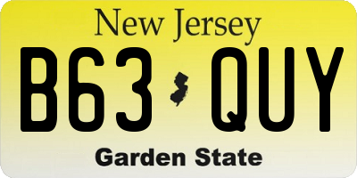 NJ license plate B63QUY