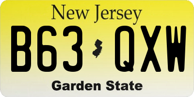 NJ license plate B63QXW
