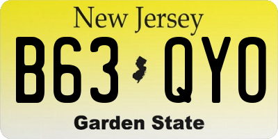 NJ license plate B63QYO