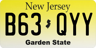 NJ license plate B63QYY