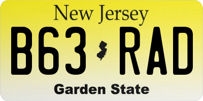 NJ license plate B63RAD
