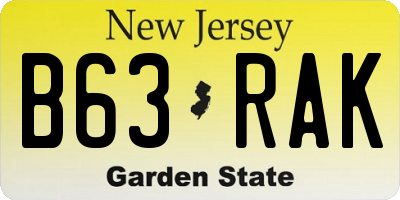 NJ license plate B63RAK