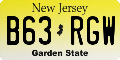 NJ license plate B63RGW