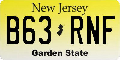NJ license plate B63RNF