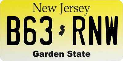 NJ license plate B63RNW
