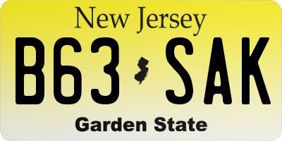 NJ license plate B63SAK
