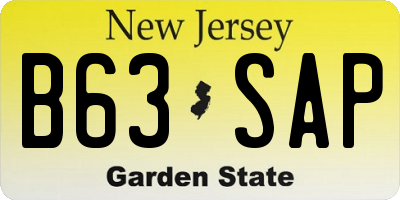 NJ license plate B63SAP