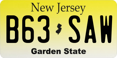 NJ license plate B63SAW