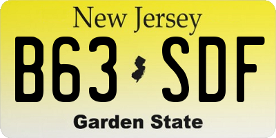 NJ license plate B63SDF