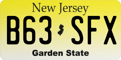 NJ license plate B63SFX