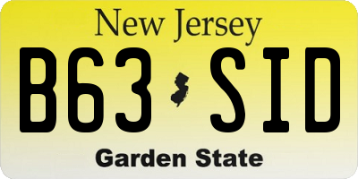 NJ license plate B63SID