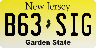 NJ license plate B63SIG