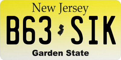 NJ license plate B63SIK