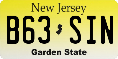 NJ license plate B63SIN