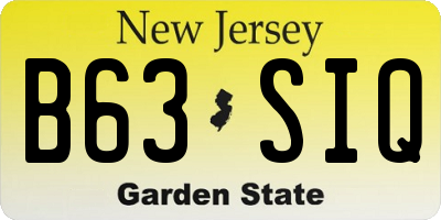 NJ license plate B63SIQ