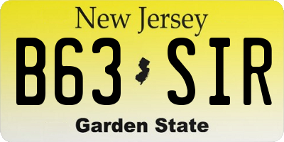 NJ license plate B63SIR