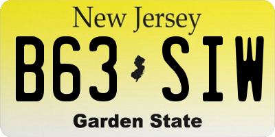 NJ license plate B63SIW