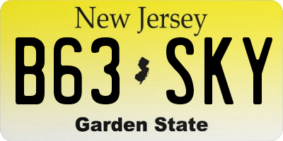 NJ license plate B63SKY