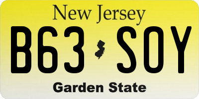NJ license plate B63SOY