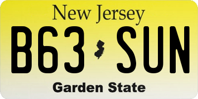 NJ license plate B63SUN