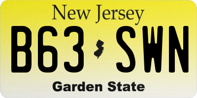 NJ license plate B63SWN